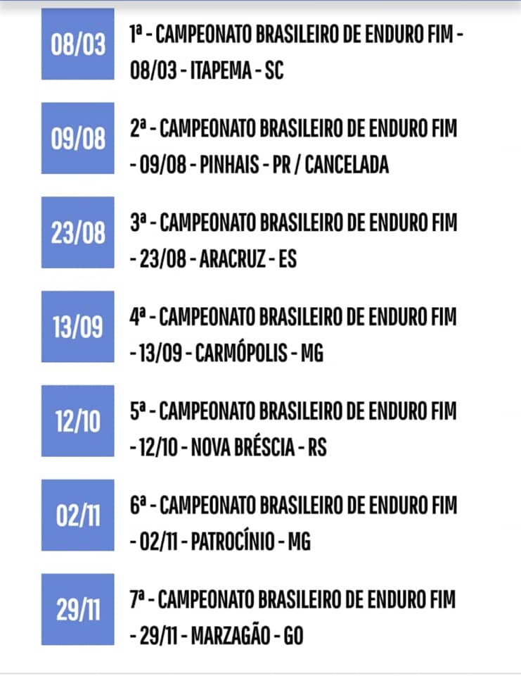 Brasileiro de Enduro de retorno marcado em agosto em Aracruz ES