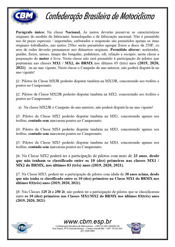 CBM divulga o regulamento do Brasileiro de Motocross 2022