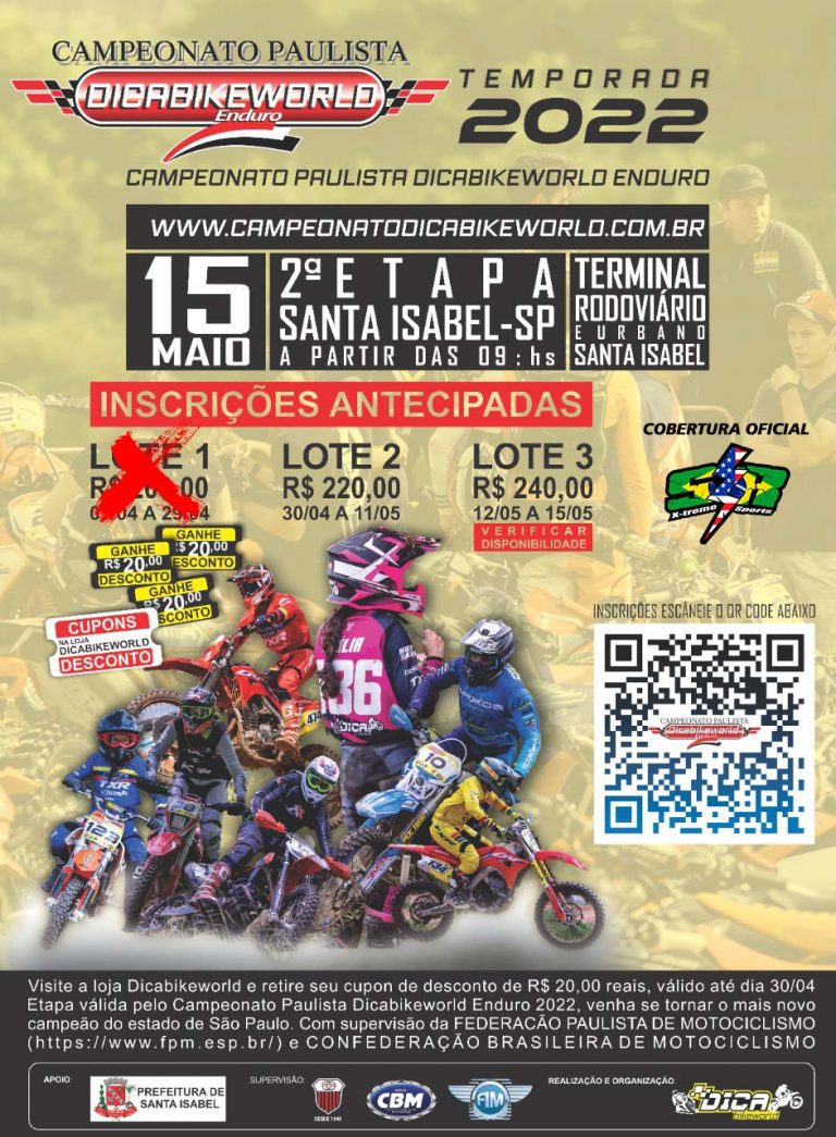 2ª etapa do Campeonato Paulista Dicabikeworld de Enduro acontece no próximo dia 15, em Santa Isabel/SP, com cobertura do Show Radical