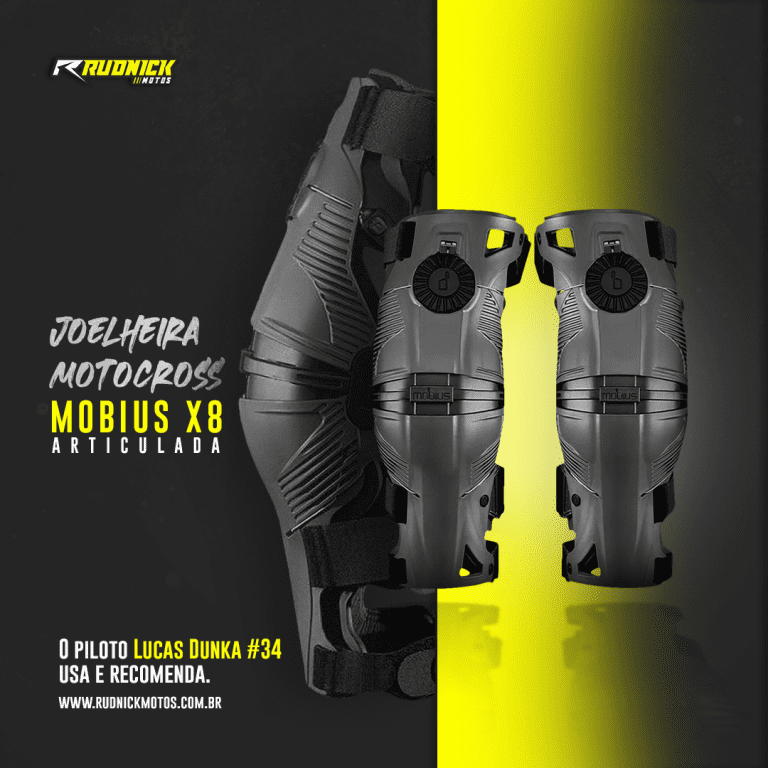 Rudnick Motos apresenta joelheira Mobius X8, disponível a pronta entrega e com frete grátis para todo o Brasil