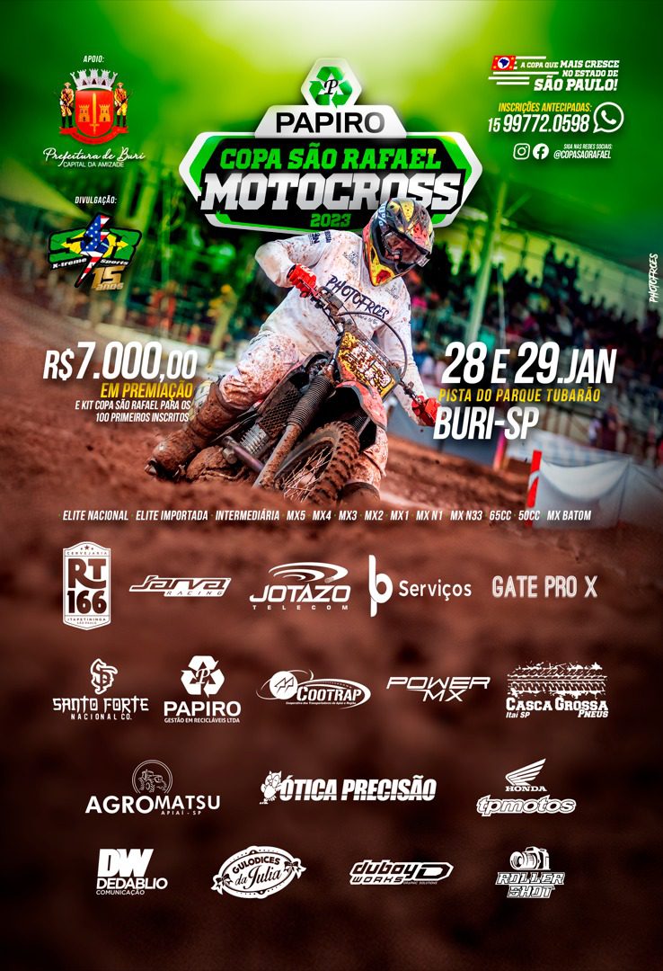 Copa São Rafael de Motocross abre temporada nos dias 28 e 29 de janeiro, em Buri/SP, com R$ 7 mil em premiação.