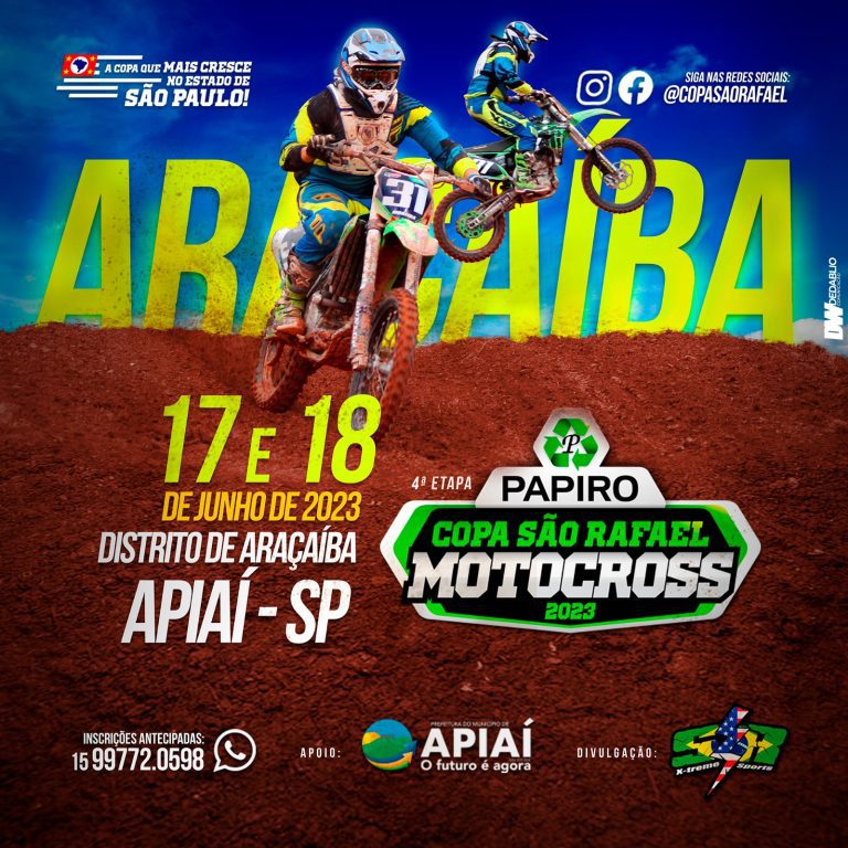 Apiaí/SP será o palco da 5ª etapa da Copa Papiro São Rafael de Motocross.