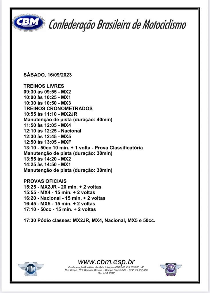 Programa&ccedil;&atilde;o da 6&ordf; etapa Brasileiro de Motocross, em Limeira/SP
