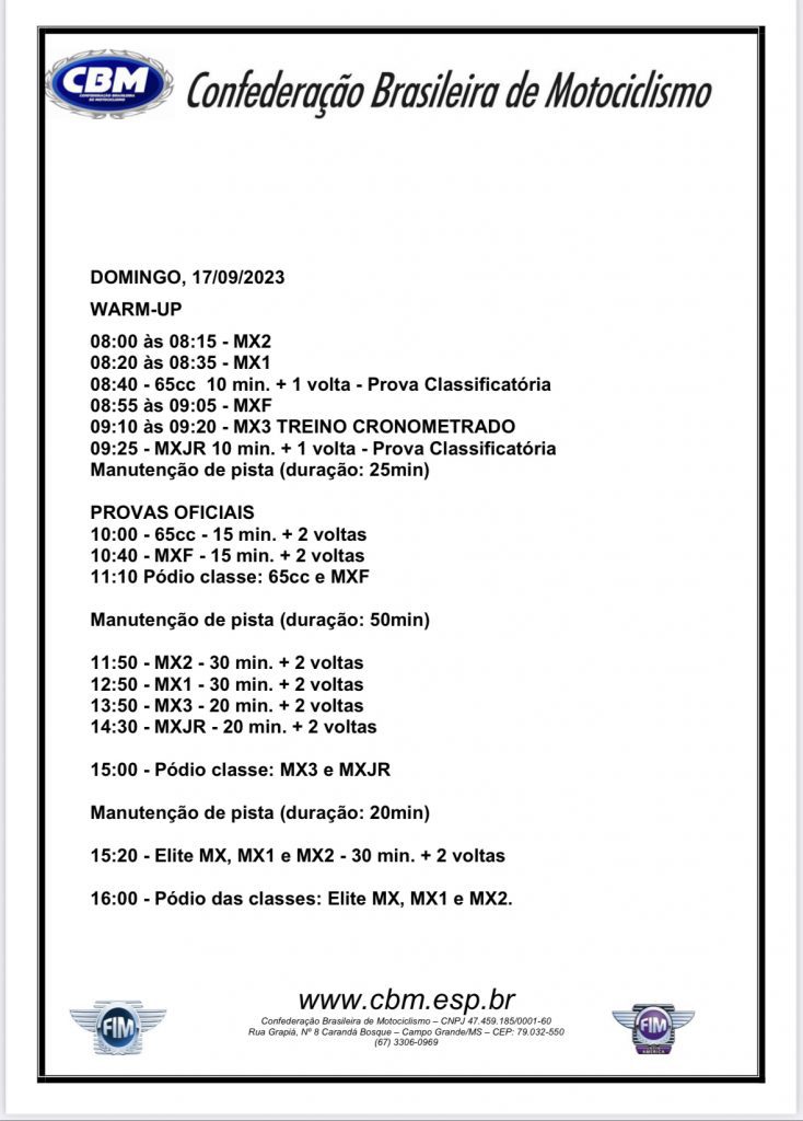 Programa&ccedil;&atilde;o da 6&ordf; etapa Brasileiro de Motocross, em Limeira/SP