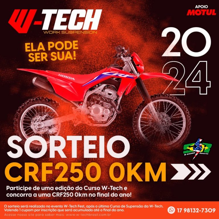 W-Tech Suspensões apresenta sorteio de uma CRF 250F 0km! Saiba como participar