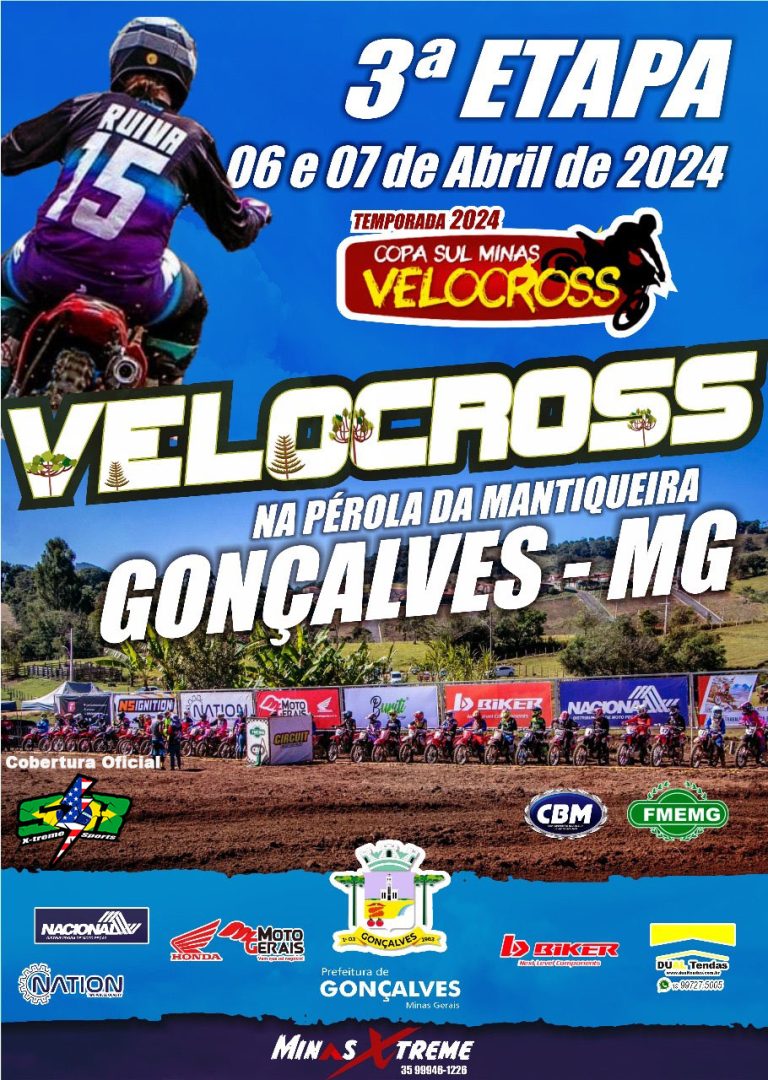 Copa Sul Minas de Velocross realiza 3ª etapa nos dias 6 e 7 de abril, em Gonçalves/MG! Inscreva-se
