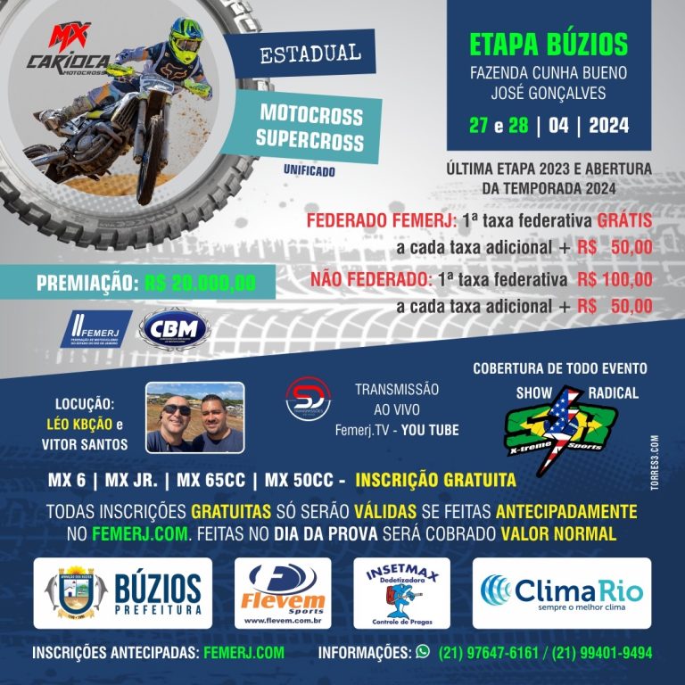 Campeonato Carioca de MX e SX está de volta com a primeira rodada da temporada, em Búzios/RJ e cobertura Show Radical