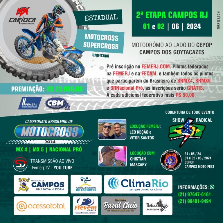Campos dos Goytacazes recebe a 2ª etapa do Carioca de MX, nos dias 1 e 2 de junho