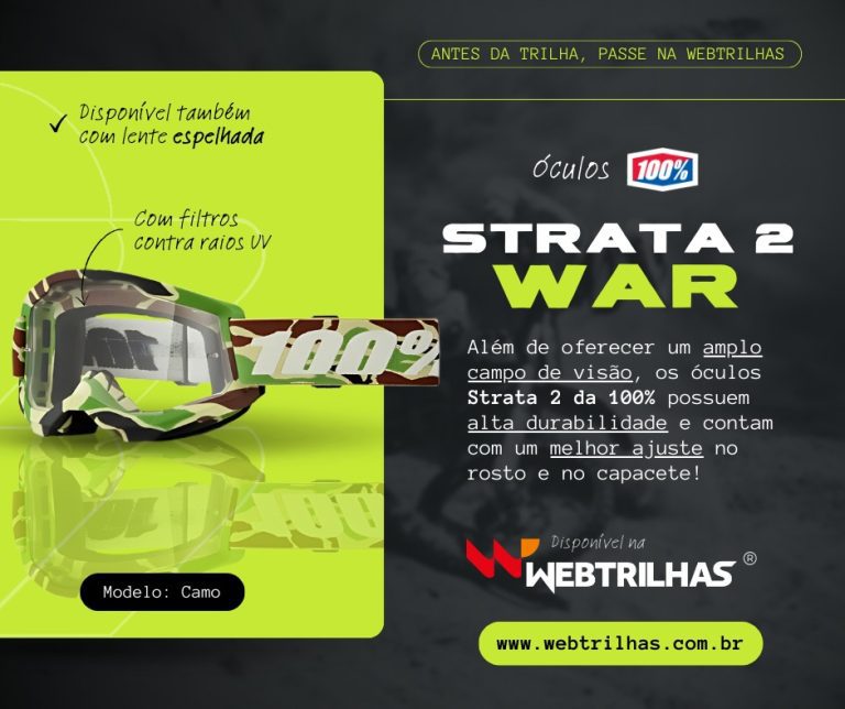 Destaque da semana Web Trilhas: Óculos 100% Strata 2 War Camo | CLIQUE E ADQUIRA O SEU