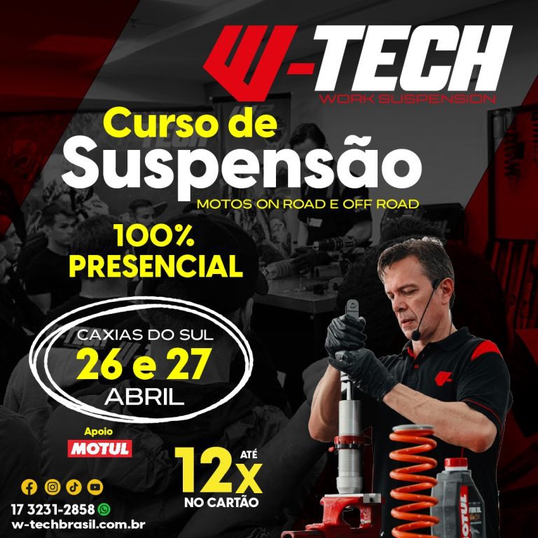 W-Tech realiza curso de suspensão em Caxias do Sul/RS nos dias 26 e 27 de abril