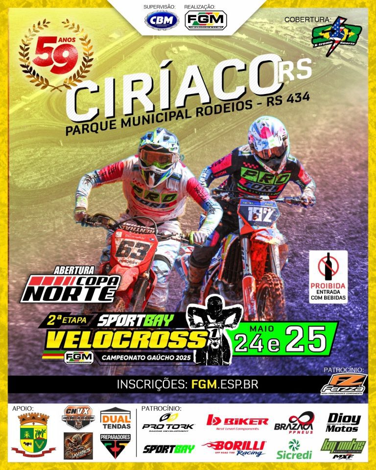 2ª etapa do Campeonato Sportbay Gaúcho de Velocross movimenta Ciríaco nos dias 24 e 25 de maio com a cobertura do Show Radical