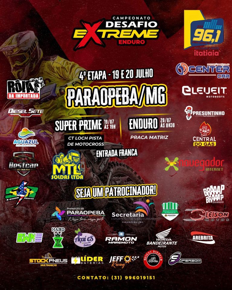 Paraopeba/MG recebe a 4ª etapa do Desafio Extreme nos dias 19 e 20 de julho, com a cobertura Show Radical