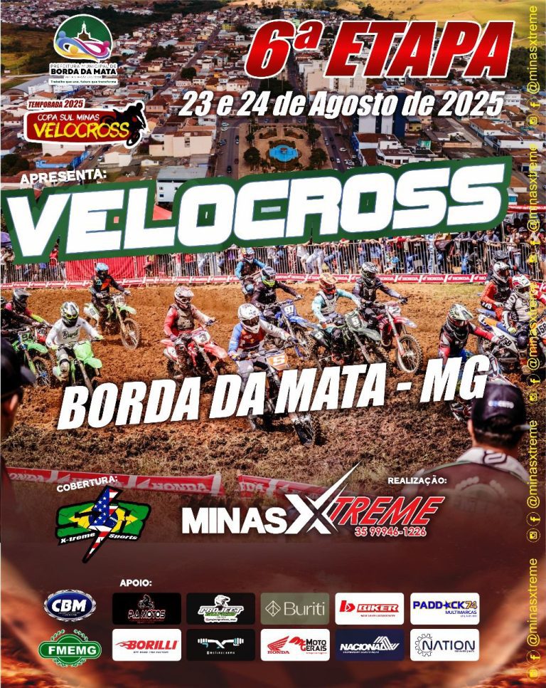 MinasXtreme oferece mais de R$5 mil em premiação para a 6ª etapa da Copa Sul Minas de Velocross, em Borda da Mata/MG, nos dias 23 e 24 de agosto
