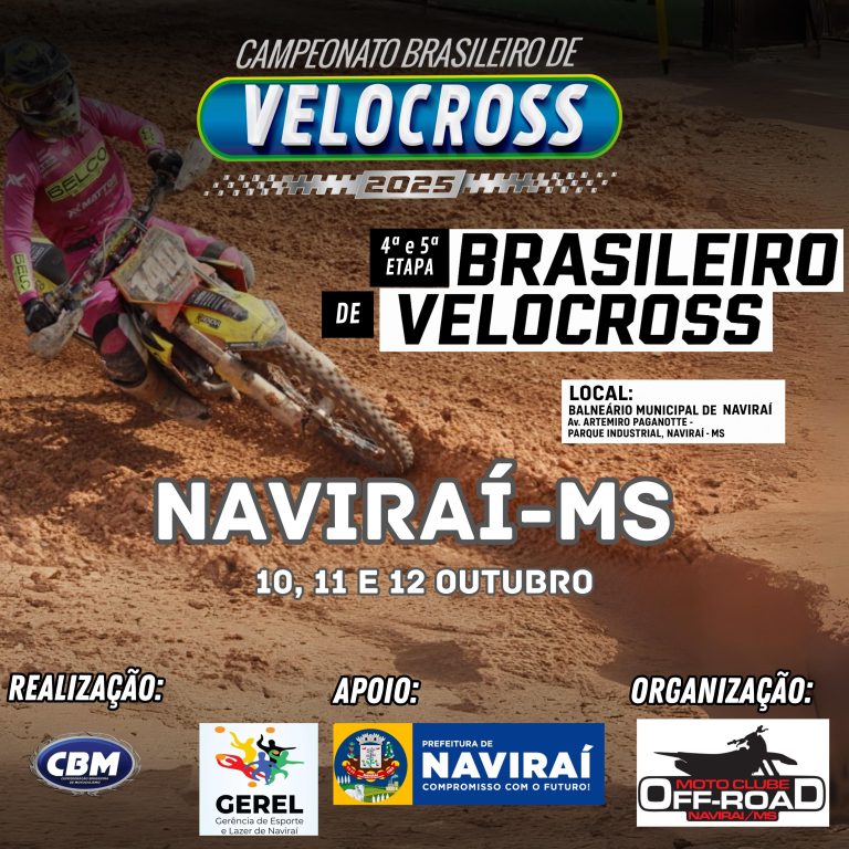 Campeonato Brasileiro de Velocross 2025 terá rodada dupla em Naviraí-MS nos dias 10, 11 e 12 de outubro