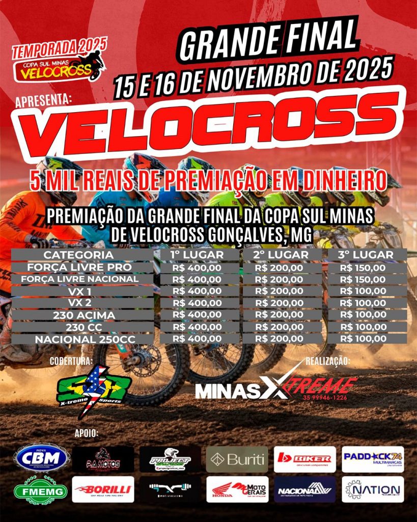 Grande final da Copa Sul Minas de Velocross acontece neste final de semana, em Gon&ccedil;alves/MG, com premia&ccedil;&atilde;o em dinheiro e cobertura Show Radical