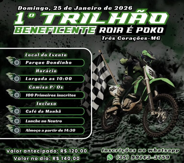 Trilha Beneficente “Roia é Poko” acontece no dia 25 de janeiro em Três Corações/MG