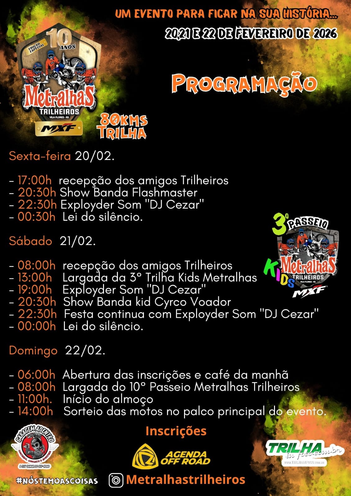 10&ordf; Trilha Metralhas e 3&ordm; Passeio Kids em Vila Flores/RS ter&aacute; sorteio de 10 motos 0km! Inscreva-se