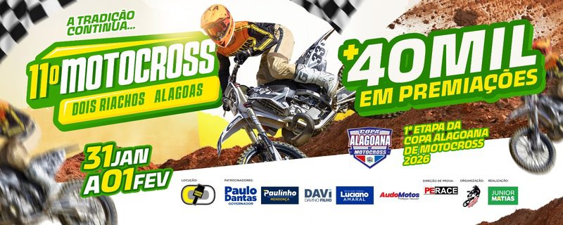 11º Motocross de Dois Riachos terá R$40 mil de premiação divididos entre as categorias