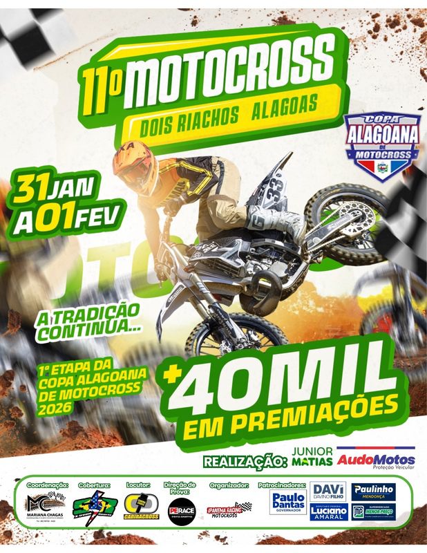 11&ordm; Motocross de Dois Riachos ter&aacute; R$40 mil de premia&ccedil;&atilde;o divididos entre as categorias