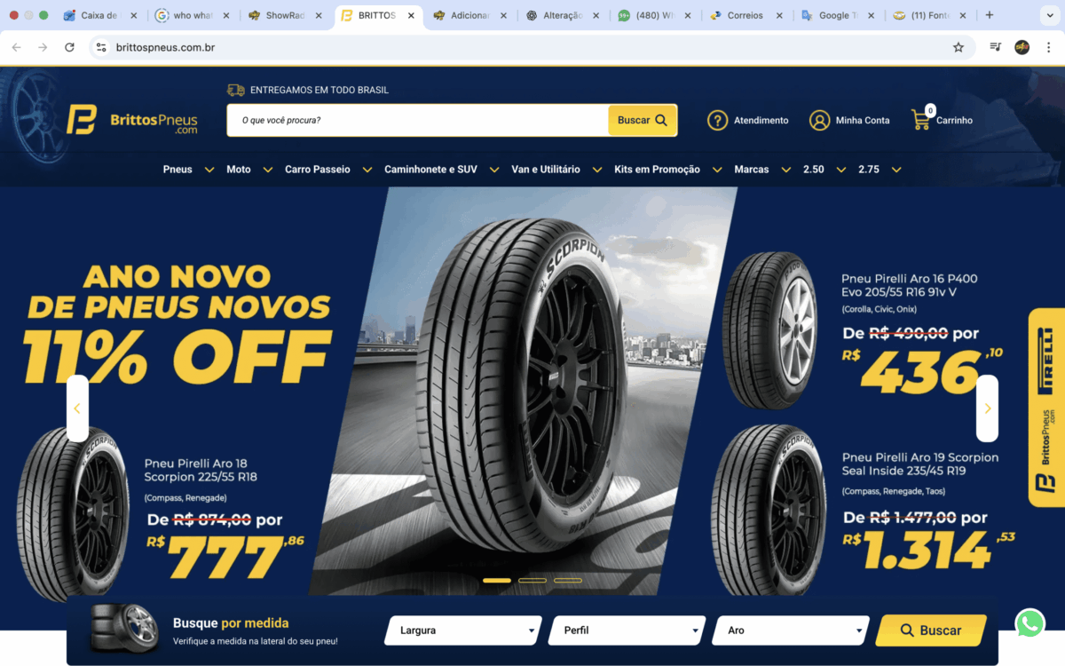 Pneus on line: Brittos Pneus oferece as melhores marcas com o melhor preço e frete para todo país