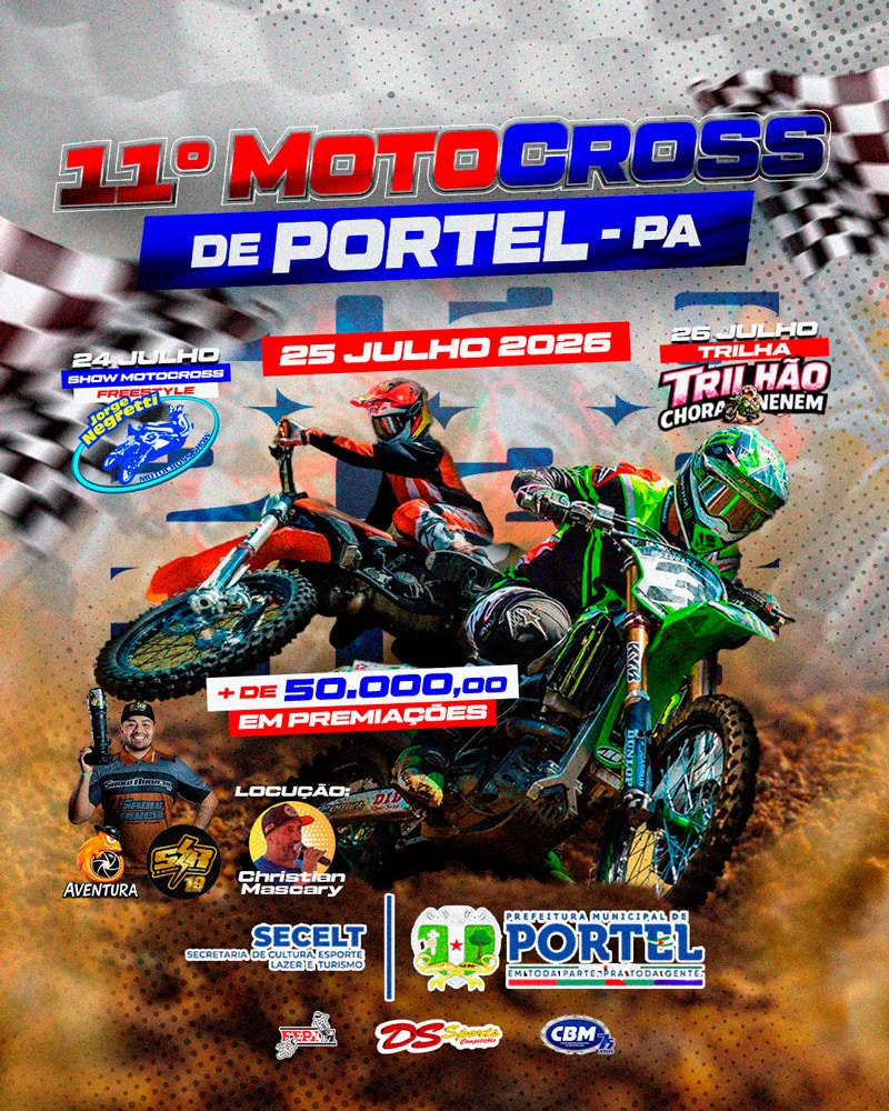 11º Motocross de Portel 2026: Jorge Negretti, corrida principal e Trilhão Chora Nenem em julho no Pará